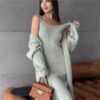 Winter Dress Knitted Long Sleeve Dress Cardigan Set - Gorgeous Feather