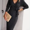images Winter Dress Winter V - neck Long Sleeve Knitted Tied - Gorgeous Feather
