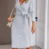 images Winter Dress Winter V - neck Long Sleeve Knitted Tied - Gorgeous Feather
