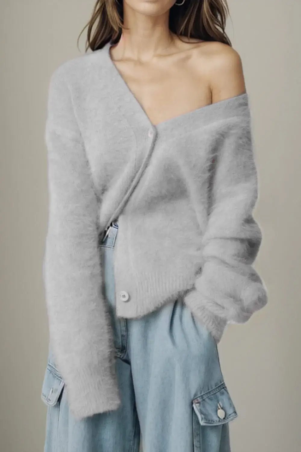 Winter Jacket | V - neck Long Sleeve Cardigan - Gorgeous Feather