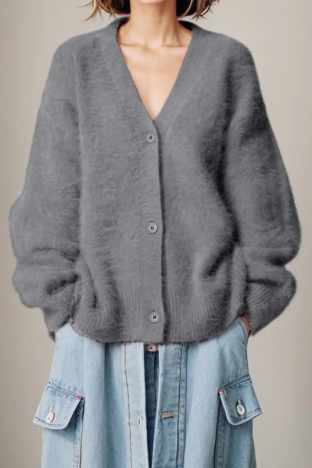 Winter Jacket | V - neck Long Sleeve Cardigan - Gorgeous Feather