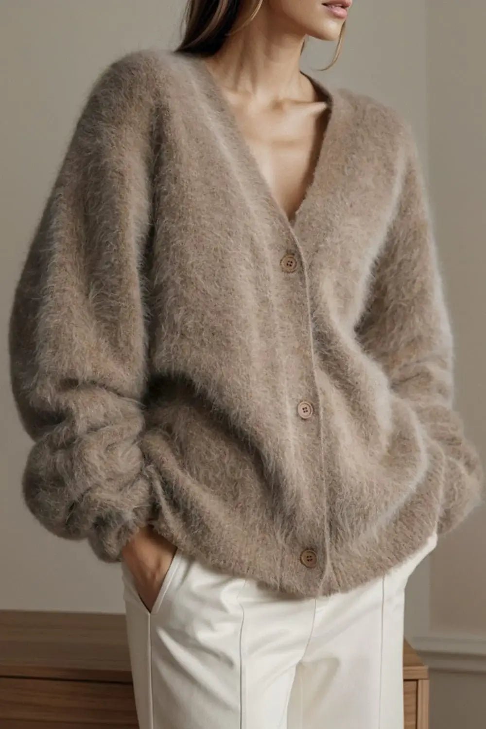 Winter Jacket | V - neck Long Sleeve Cardigan - Gorgeous Feather