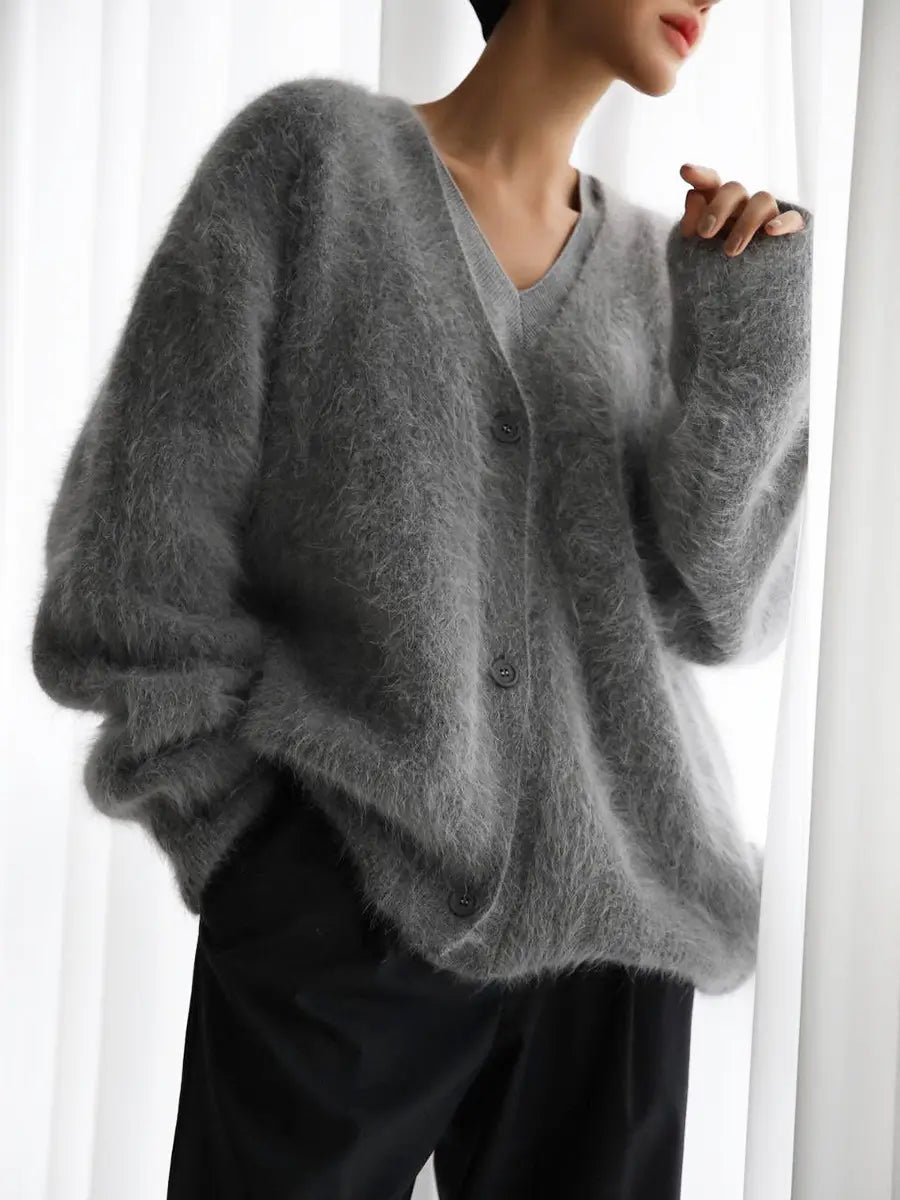 Winter Jacket | V - neck Long Sleeve Cardigan - Gorgeous Feather