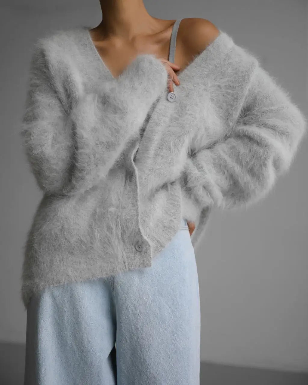 Winter Jacket | V - neck Long Sleeve Cardigan - Gorgeous Feather