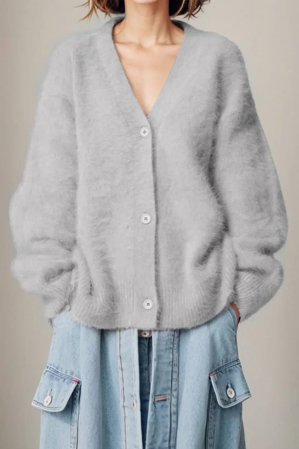 Winter Jacket | V - neck Long Sleeve Cardigan - Gorgeous Feather