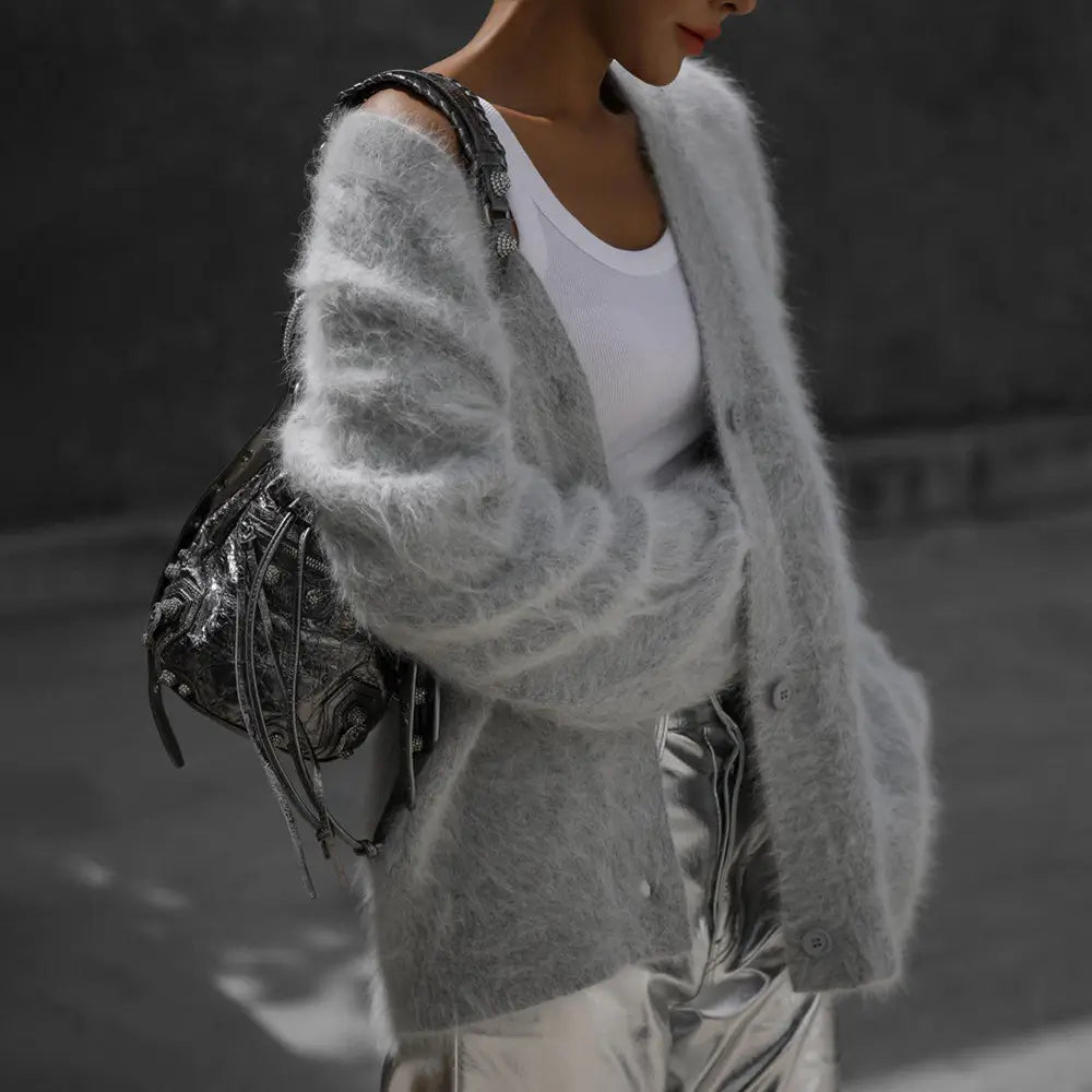 Winter Jacket | V - neck Long Sleeve Cardigan - Gorgeous Feather