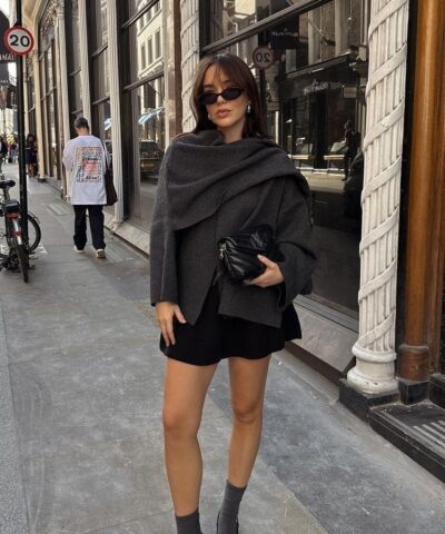 Winter Short Coat Knitted Cardigan with Scarf Design - Gorgeous Feather