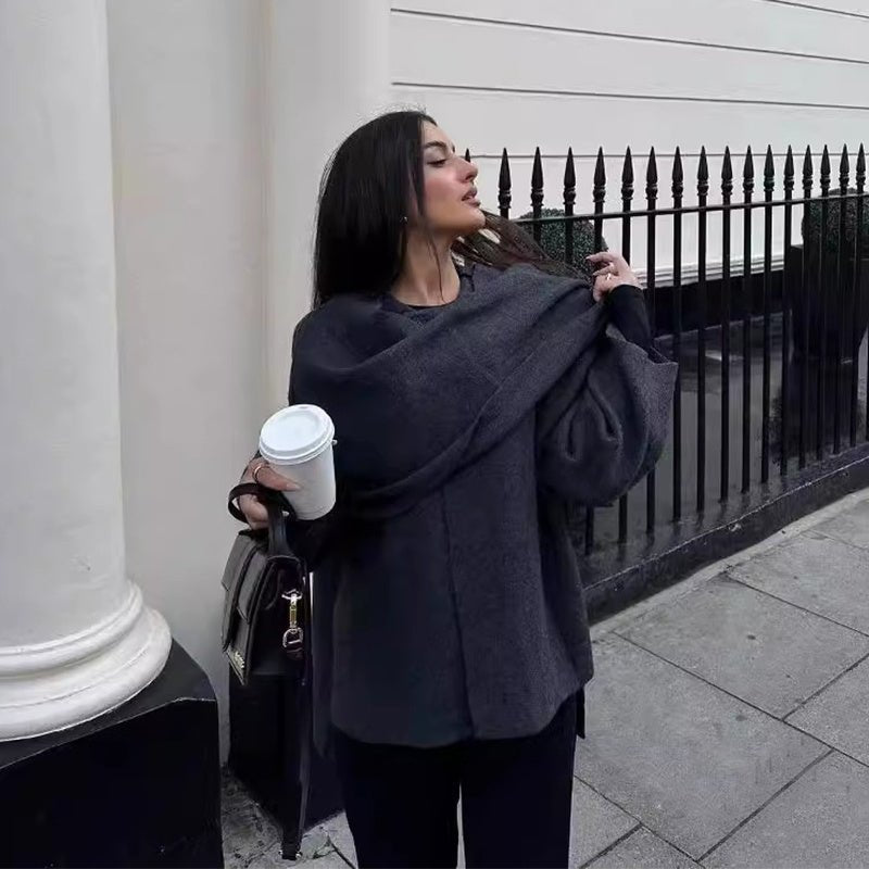 images Winter Short Coat Knitted Cardigan with Scarf Design - Gorgeous Feather