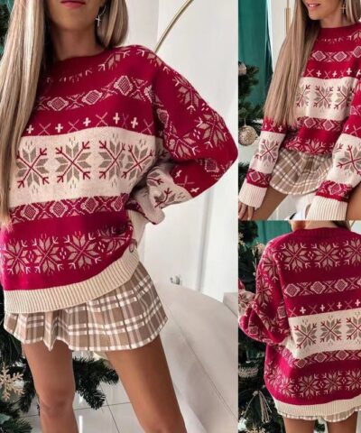 Winter Tops Loose Fit Snowflake Winter Sweater - Gorgeous Feather