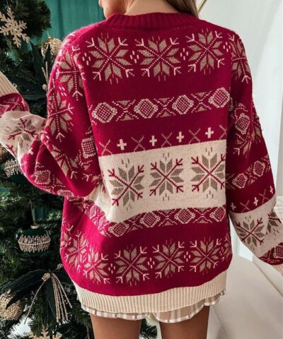 Winter Tops Loose Fit Snowflake Winter Sweater - Gorgeous Feather