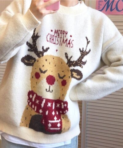 Winter Top Women's Padded Christmas Elk Sweater