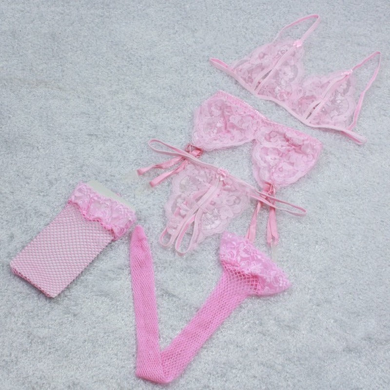 Sheer Lace Triangle Lingerie Set Gorgeous Feather Sheer Lace Triangle Lingerie Set - Image 8