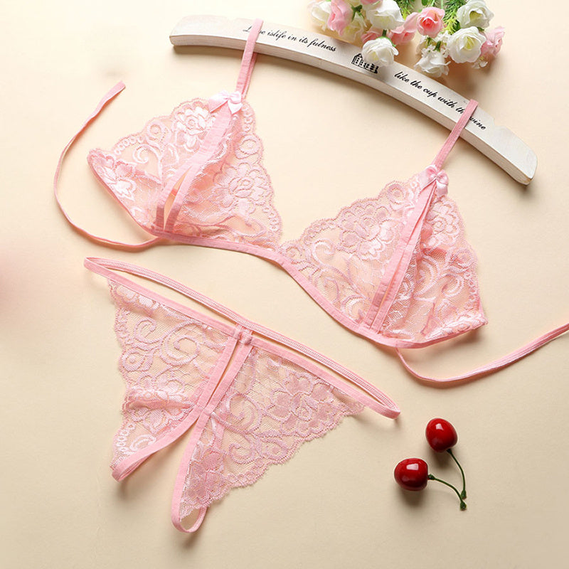Sheer Lace Triangle Lingerie Set Gorgeous Feather Sheer Lace Triangle Lingerie Set - Image 4