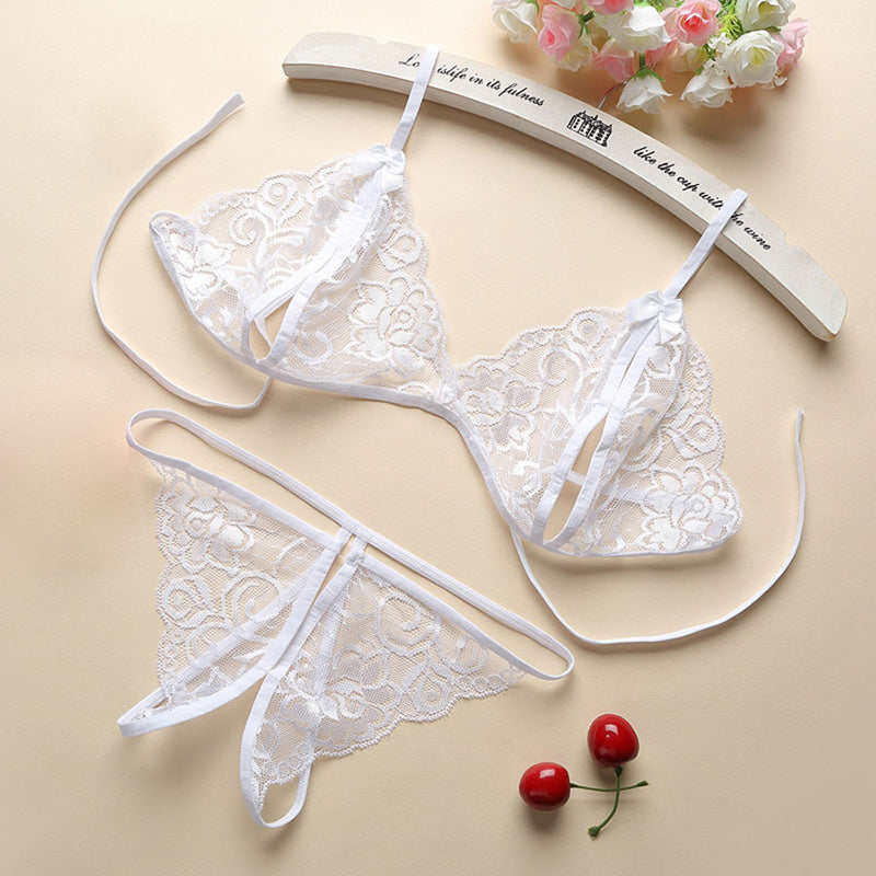 Sheer Lace Triangle Lingerie Set Gorgeous Feather Sheer Lace Triangle Lingerie Set - Image 3