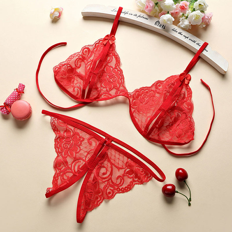 Sheer Lace Triangle Lingerie Set Gorgeous Feather Sheer Lace Triangle Lingerie Set - Image 2