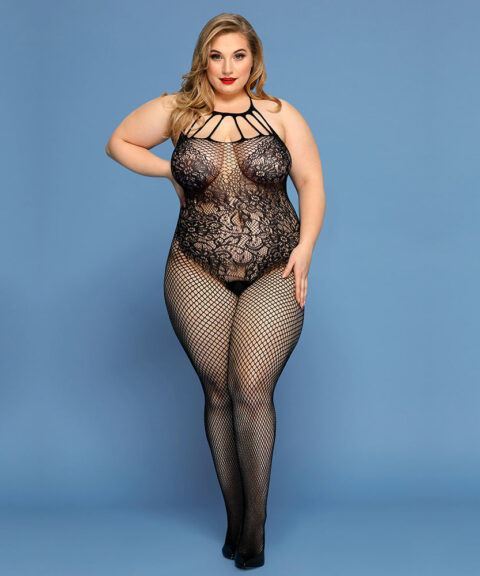 Plus Size Lace and Fishnet Bodystocking