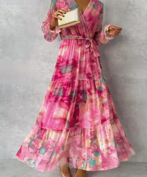 Floral V-Neck Chiffon Maxi Dress