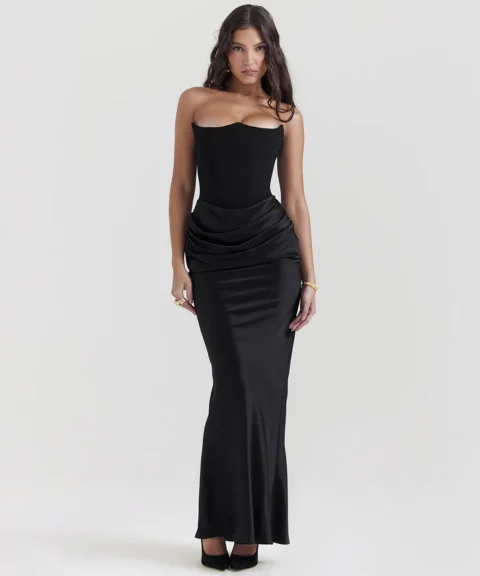 Draped Strapless Maxi Dress