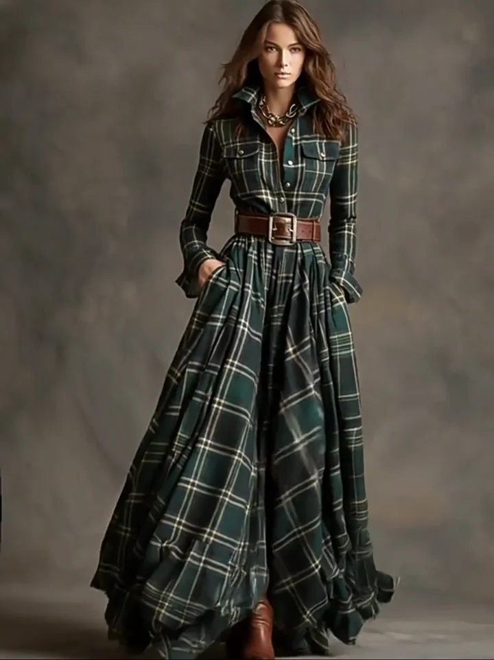 Plaid Button-Front Maxi Shirt Dress — No 2 Green video