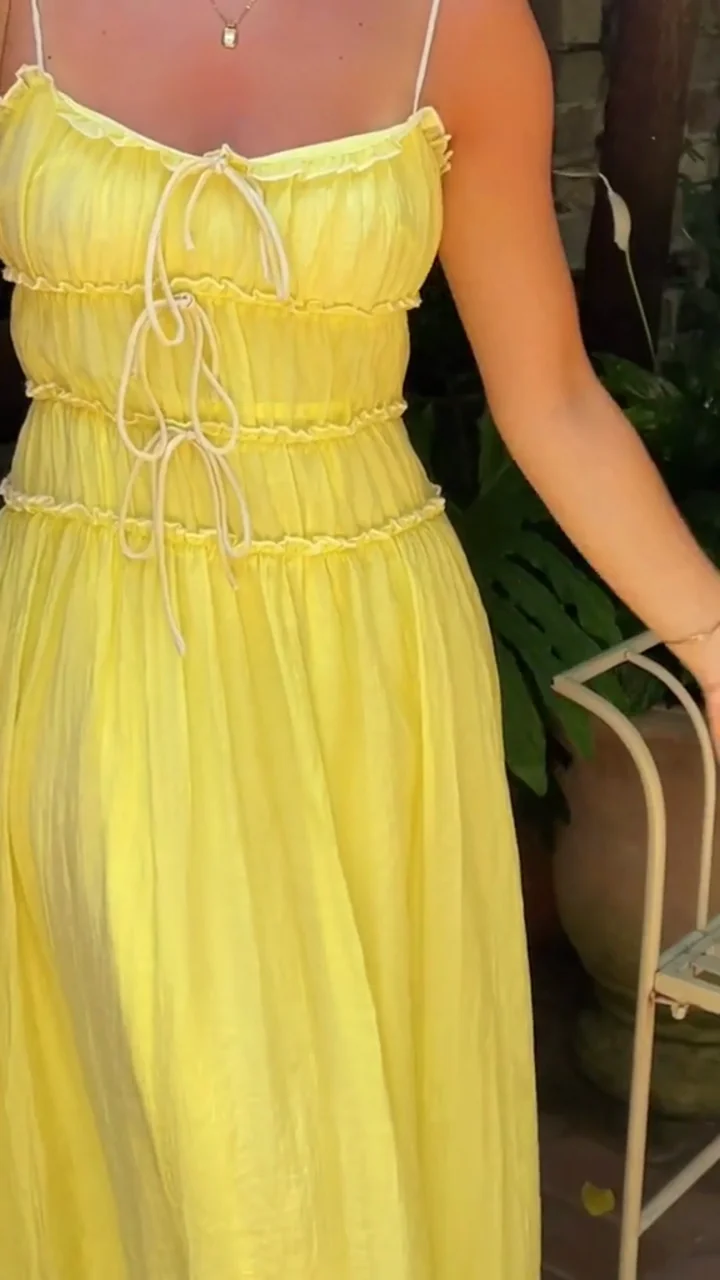 Bow Detail Strappy Midi Dress — Yellow video