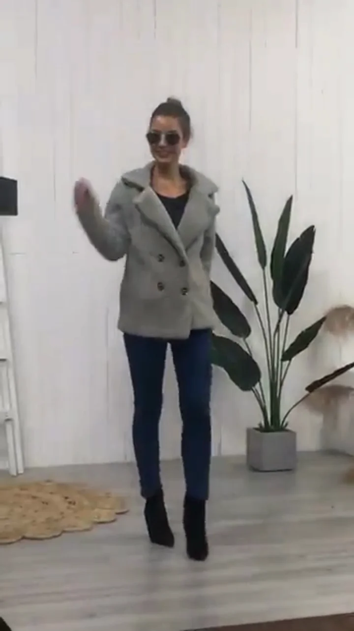 Double-Breasted Teddy Jacket — Light Grey video