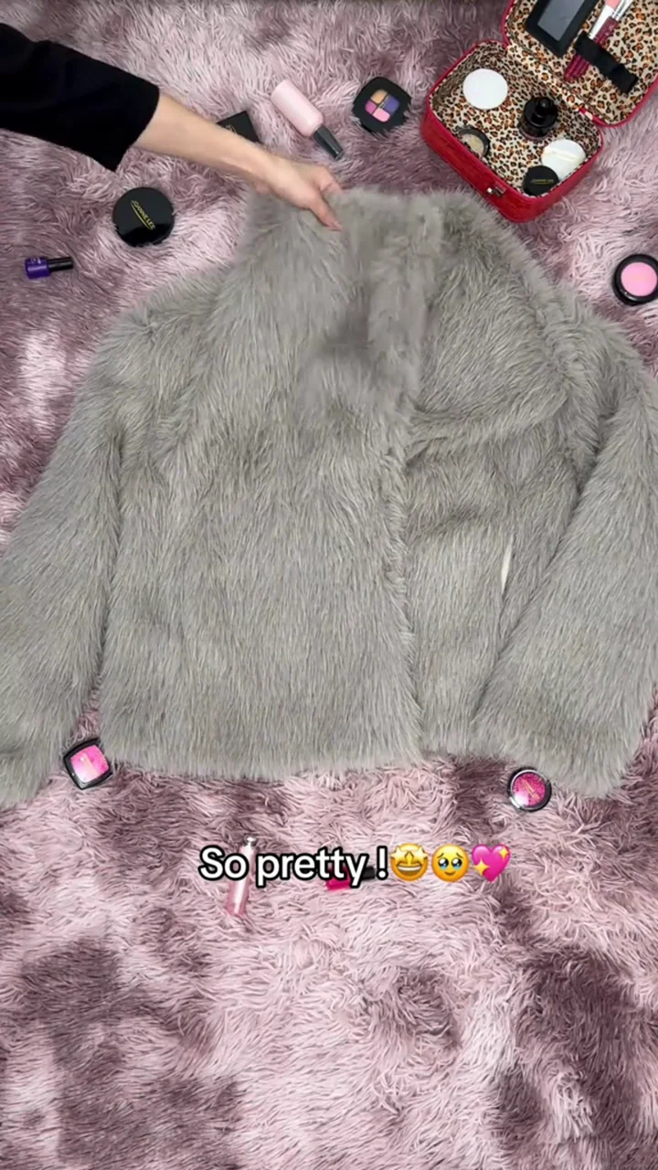 Plush Cropped Lapel Jacket — Gray video