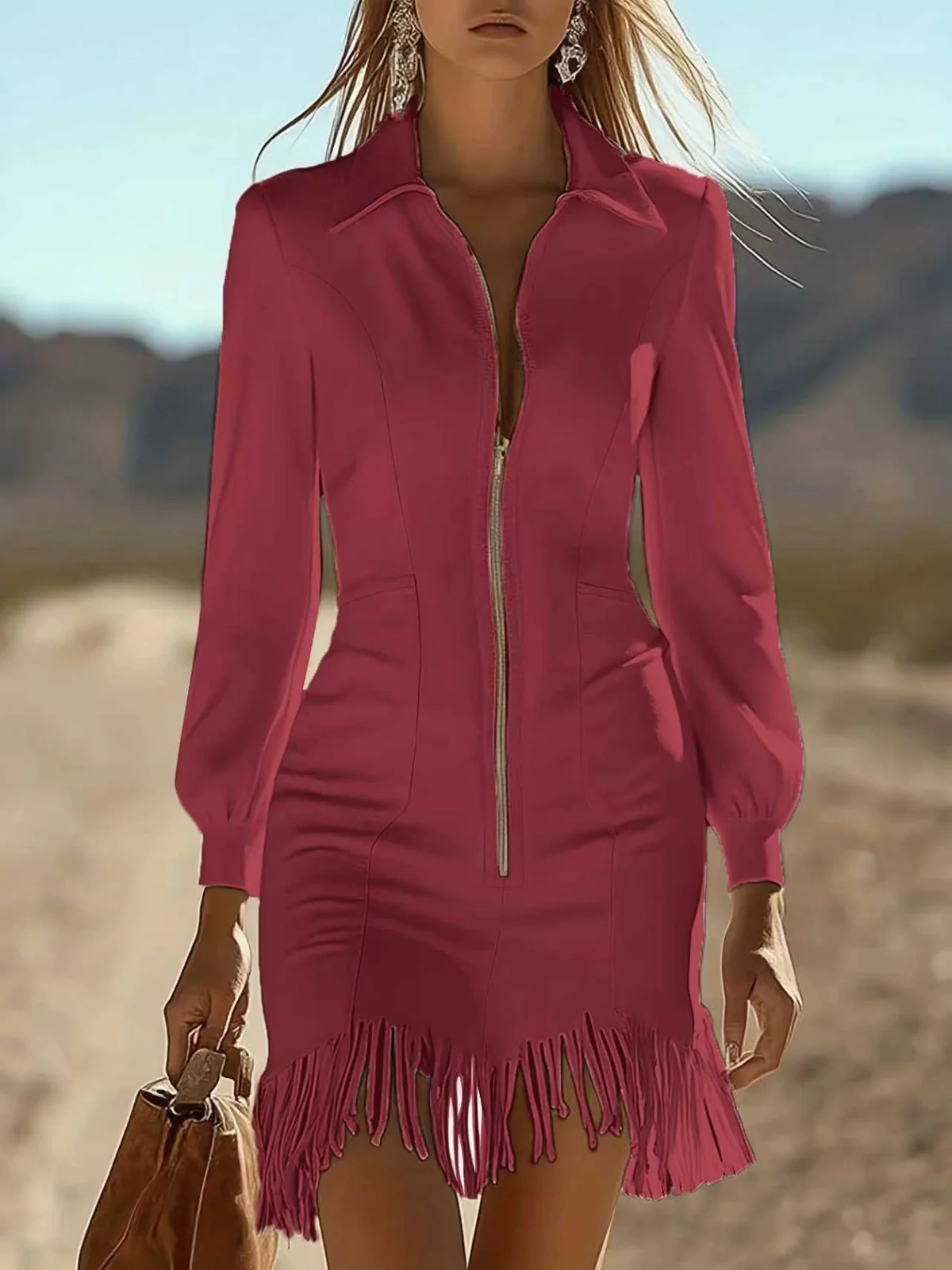 Zip-Front Fringe Mini Dress Gorgeous Feather Zip-Front Fringe Mini Dress - Image 8