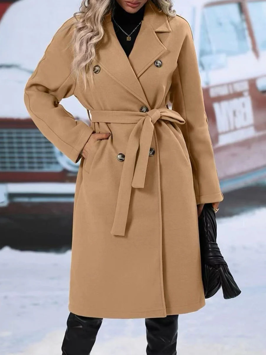 Belted Double-Breasted Trench Coat Gorgeous Feather Belted Double-Breasted Trench Coat - Image 7