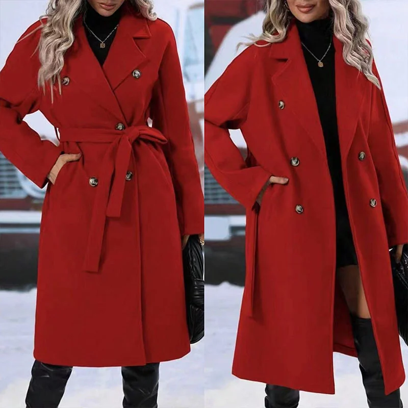 Belted Double-Breasted Trench Coat Gorgeous Feather Belted Double-Breasted Trench Coat - Image 11