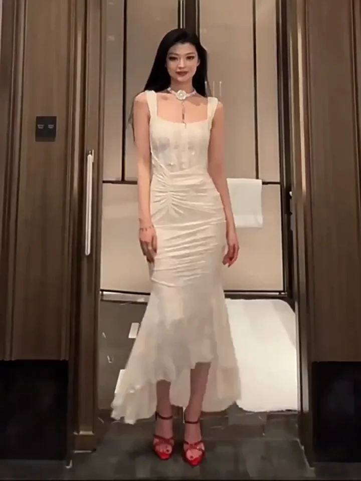 Ruched Lace Fishtail Midi Dress — Apricot video