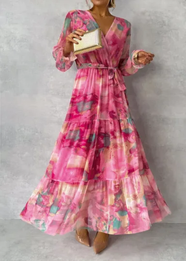 Floral V-Neck Chiffon Maxi Dress