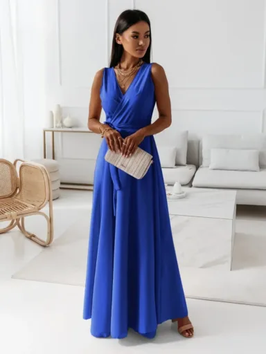 Belted V-Neck Sleeveless Maxi Dress