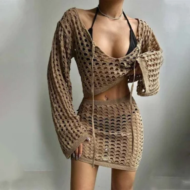 Swimsuit | Cover-Up Suit Bikini Set Brown
