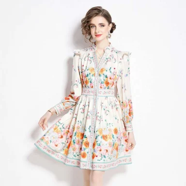 Midi Dress | Vintage Court Style Lantern Sleeve