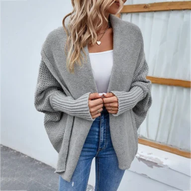Open-Front Ribbed Knit Cardigan