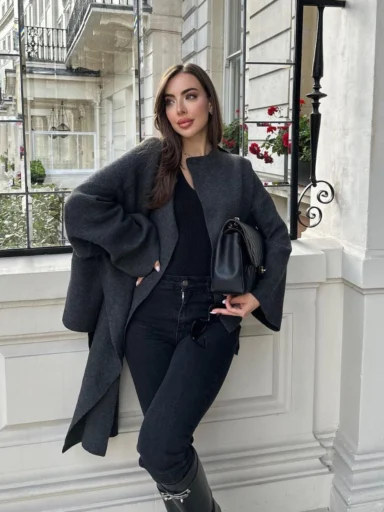 Scarf-Collar Knitted Jacket