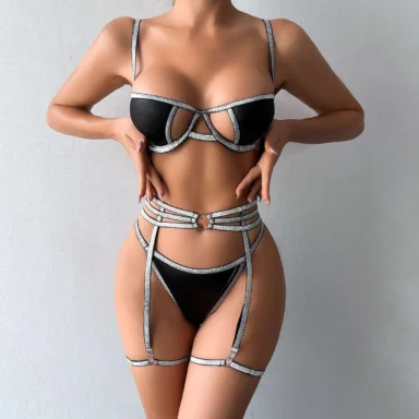 Sexy Lingerie | Silk PU Leather Stitching Underwear - Gorgeous Feather