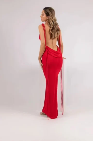 Red Backless Bodycon Maxi Dress