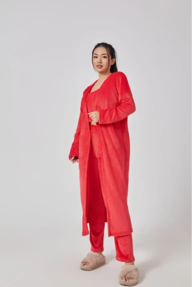 Pajama Set | Lounge Three Piece - Red - Gorgeous Feather