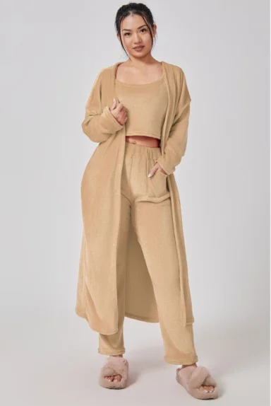 Pajama Set | Lounge Three Piece - Camel - Gorgeous Feather