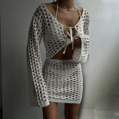Swimsuit | Cover - Up Suit Bikini Set White - Gorgeous Feather