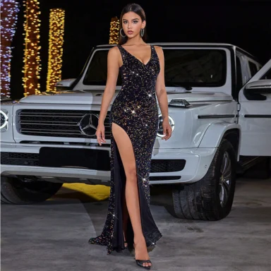 High Slit Sequin Maxi Dress