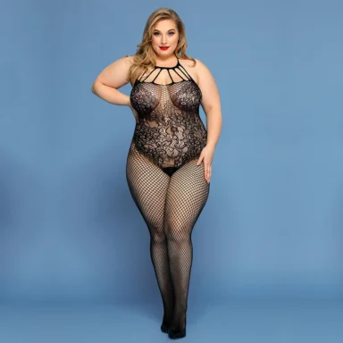 Plus Size Lace and Fishnet Bodystocking